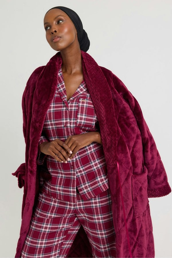 Plaid Long Pyjama Set in Bordeaux - Pajamas