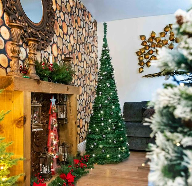 4ft to 6ft Pre-Lit Pop Up Christmas Tree with Warm White LED Lights and Silver Baubles image 9