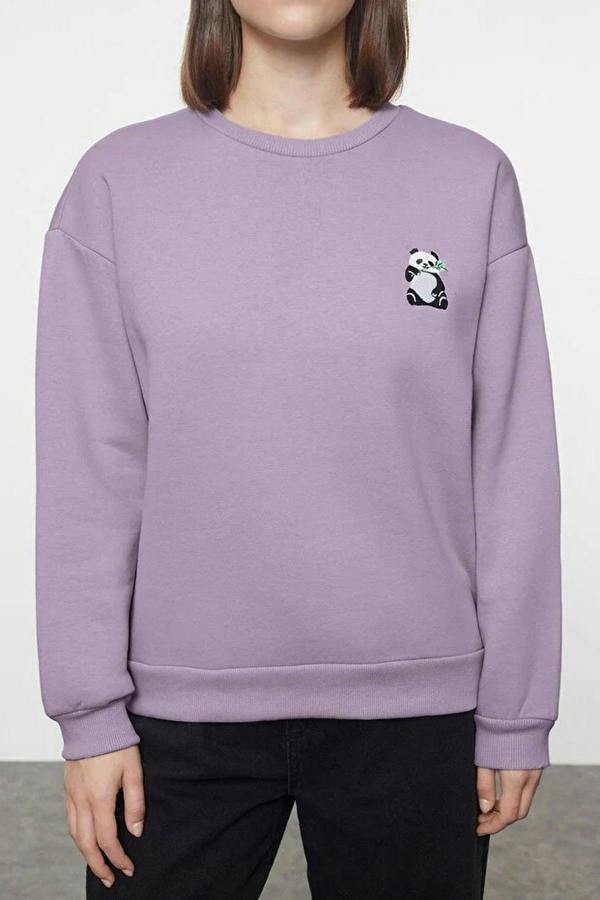 WOVCOR Animal Embroidered Thick Fleece Knit Sweatshirt