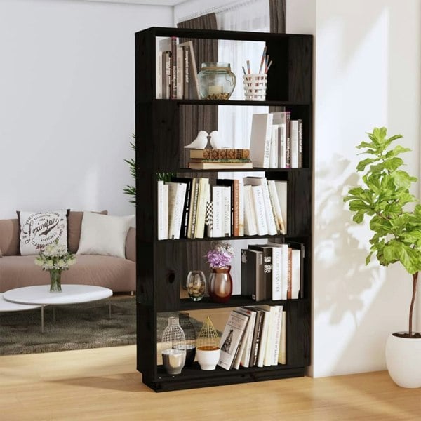Berkfield Book Cabinet/Room Divider Black 80x25x163.5 cm Solid Wood Pine