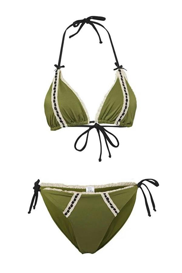 WOVCOR Striped Triangle Padded Regular Waist Bikini Set
