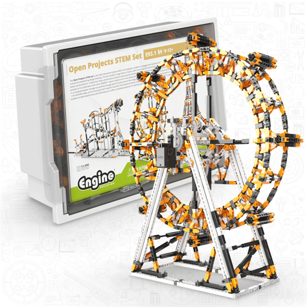 Engino Open Projects STEM Set: (in plastic tub, including Amusement park, Eiffel Tower & Chain reaction)