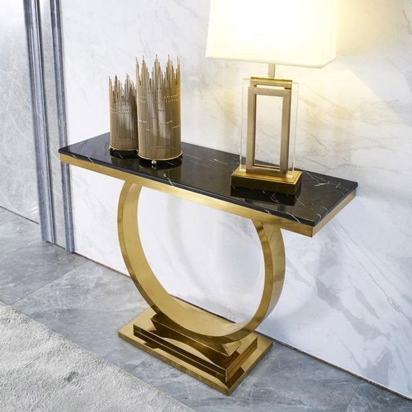 Detail view of Brody Console Table, Black with radiator console table