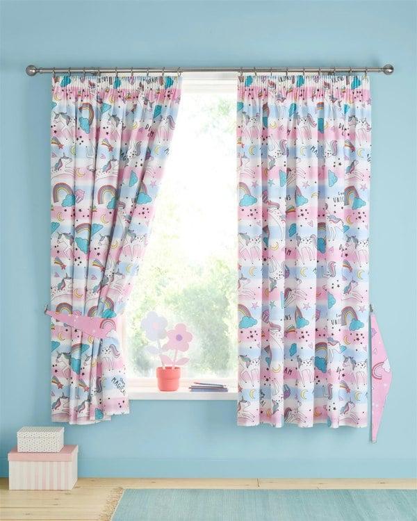 Portfolio Home Dreamy Unicorns Fully Lined Pencil Pleat Curtains