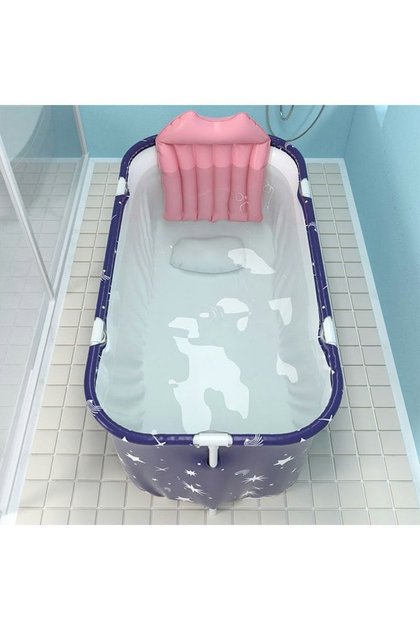 Living and Home Large Portable Folding Bathtub with Cushion 120cm W x 55cm D x 50cm H