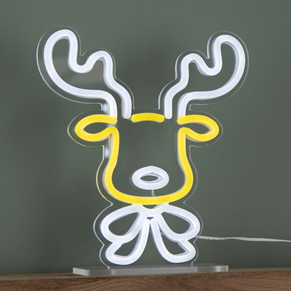 Samuel Alexander 25cm Light up Christmas Reindeer Face Table Top Neon Sign