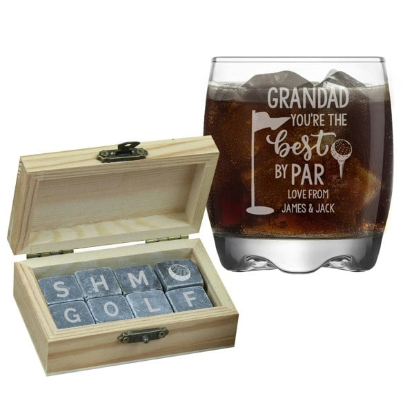 Personalised Memento Company Personalised Best By Par Glass & Whisky Stones