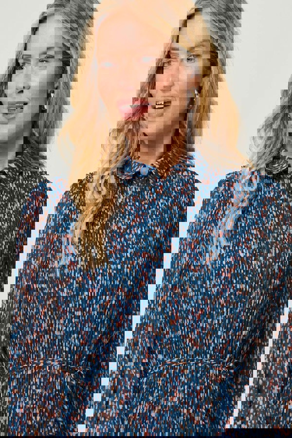 Teal | Printed Collared Short Tie Waist Dress
