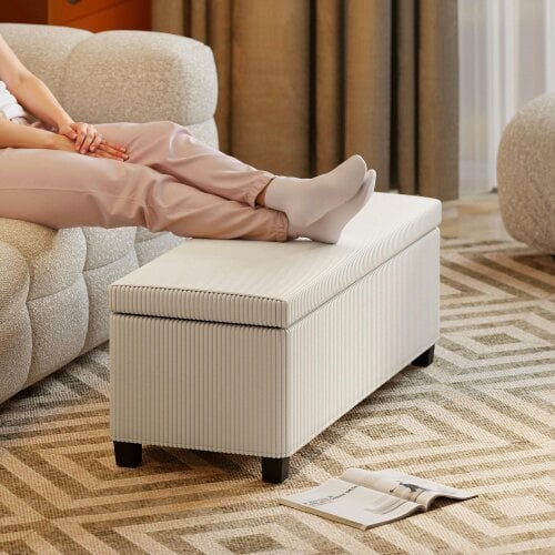 Wyld Haus Toha Beige Corduroy Storage Ottoman Bench With Removable Lid
