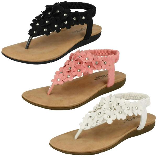 Spot On Girls Spot On Flat Flower Trim Toepost Sandals
