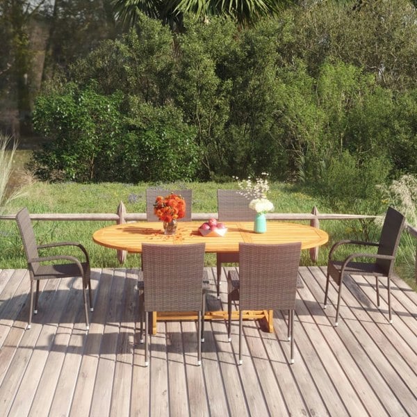 Berkfield 7 Piece Garden Dining Set Poly Rattan Brown