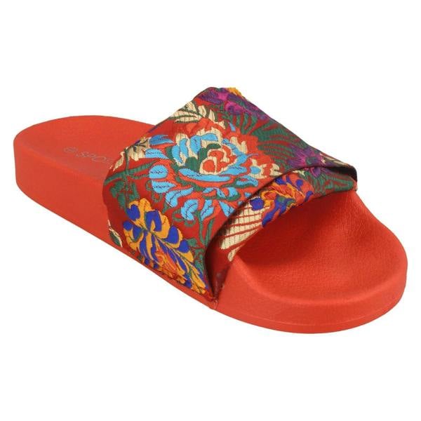 Spot On Ladies Spot On Chinese Print Mule Sandals