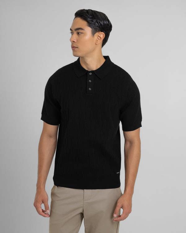 Steel & Jelly Tarvin - Geo Texture Knitted Polo Shirt
