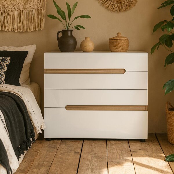 Wyld Haus Foxwhisk 4 Drawer Chest White and Truffle Oak Wood