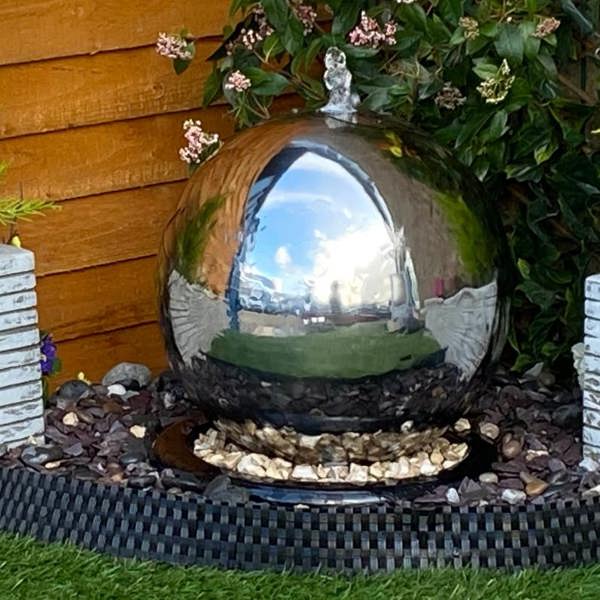 Tranquillity Water Features 75cm Stainless Steel Sphere Modern Metal Water Feature