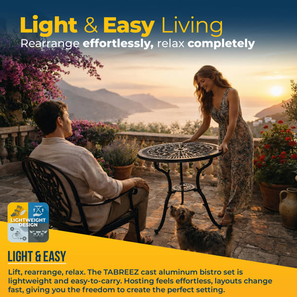 Homeology TABREEZ Garden and Patio Black Cast Aluminium Bistro Table