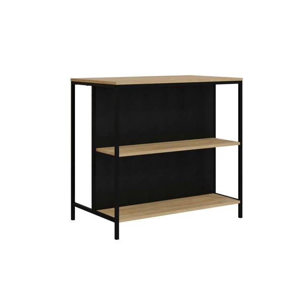 Decortie Modern Detroit Bar Table Oak, Silky Grey Black Dining Room Table w/Metal Legs, Open Shelf Kitchen Organiser 100(W)60(D)cm