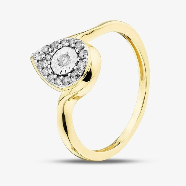 T. H. Baker 9ct Yellow Gold 0.15ct Brilliant Cut Diamond Pear Shape Cluster Ring THR40292-15CH