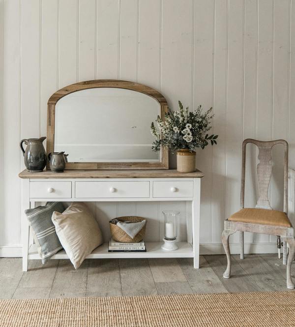 Statement Furniture Florence Overmantle Arched Wall Mirror with Wooden Frame 100x75cm