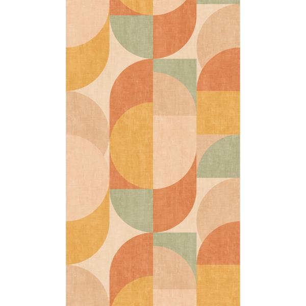 Grandeco Badia Retro Geometric Curves 3 panel repeatable Mural 1.59 x 2.8m, Orange