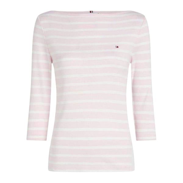 Tommy Hilfiger Womens/Ladies Striped Boat Neck Slim T-Shirt - Pink/Oat - 