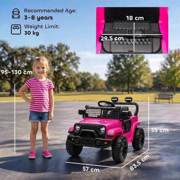 12V Electric Car for Kids with Remote, Dual Motors, Rear Suspension, Soft Start, Music, Lights for 3-8 Years, Pink