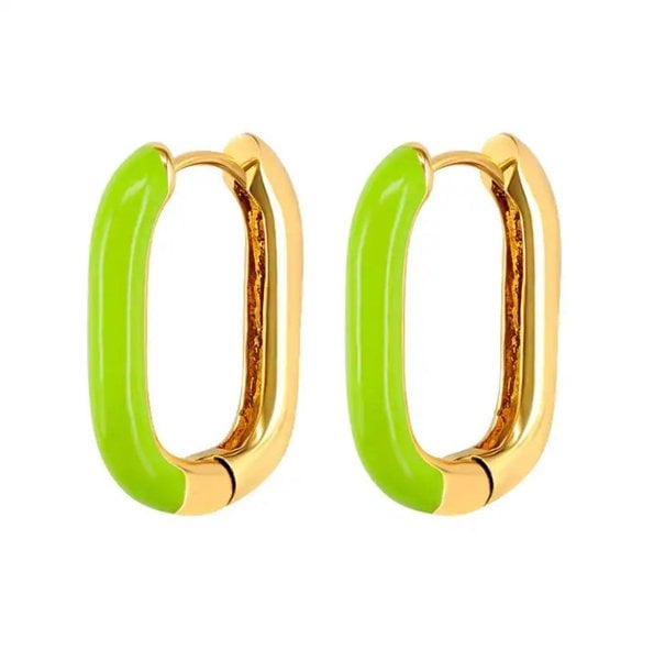 One Of A Kind Club Green gold rectangle huggie