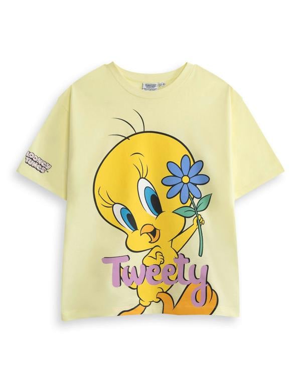 Vanilla Underground Looney Tunes Girls Yellow Tweety Short Sleeved T-Shirt