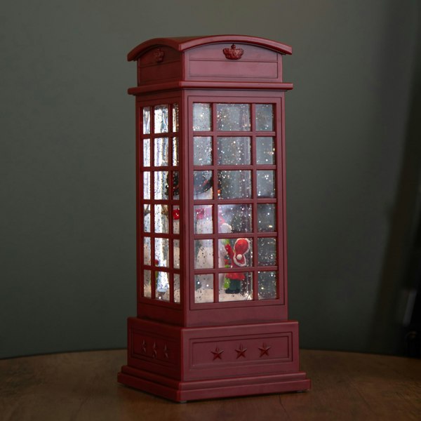 Samuel Alexander 25cm Battery Operated Light up Christmas Phone Box Water Spinner with Snowman Scene & LEDs