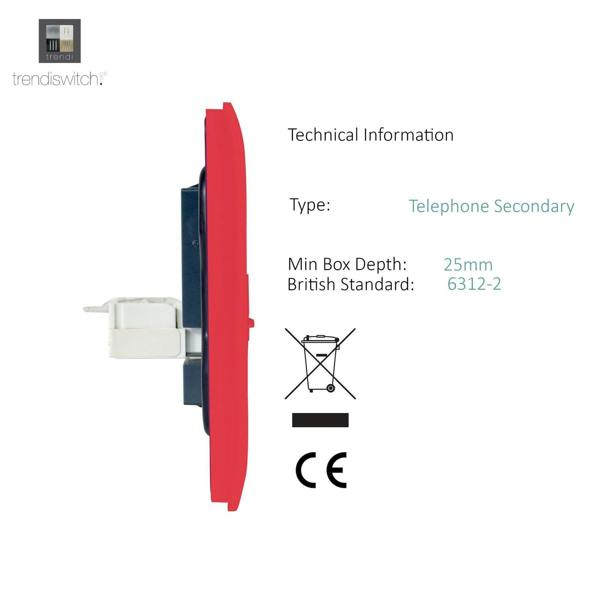 Trendi Switch 1 Gang Cat 3 Telephone Slave Socket in Strawberry Red