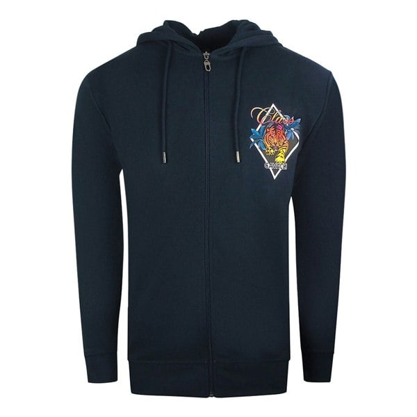 Cavalli Class Diamond Logo Navy Blue Zip Up Hoodie L