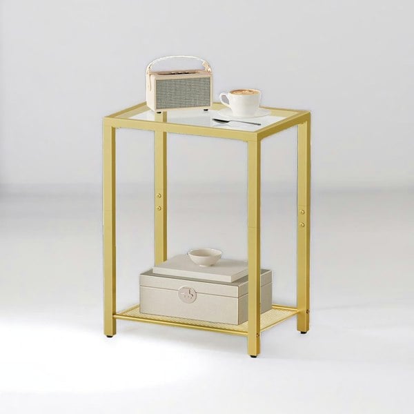 Rafaelo Mobilia Small Coffee Table with Metal Mesh Shelf