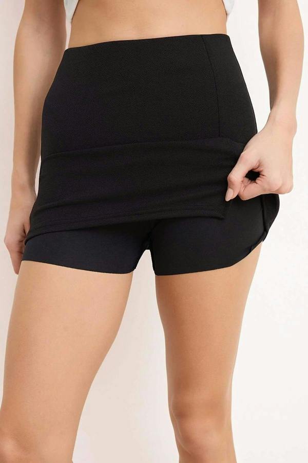 WOVCOR Plain Pencil Slit Mini Knit Short Skirt