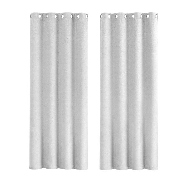 Off White Lined Blackout Eyelet Curtains - 46 x 63 Inch Drop - 2 Panel Image 1