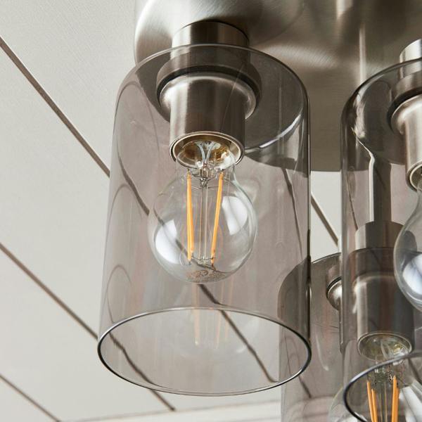 Pagazzi Lighting Kingsholm 3 Light Satin Nickel Semi Flush Ceiling Light