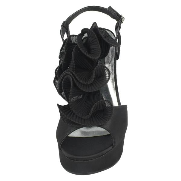 Spot On Ladies Spot On Heeled Platform Sandal With Ruffle Trim