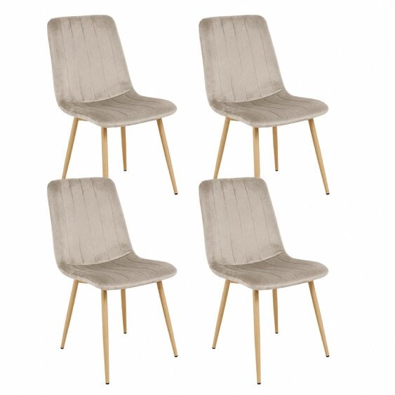 Kosy Koala Set of 4 Beige Velvet Dining Chairs with Soft Curved Backrests & Metal Legs, 59x44x83cm
