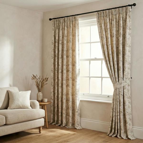 Marseille made-to-measure curtains in Hummingbird, styled in a living room