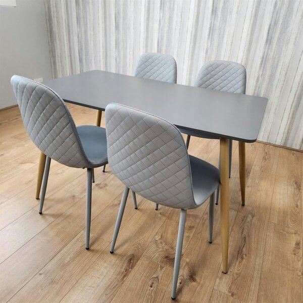 Kosy Koala Dining Table Set of 4 Wooden Grey Table with 4 Grey Gem Patterend Chairs