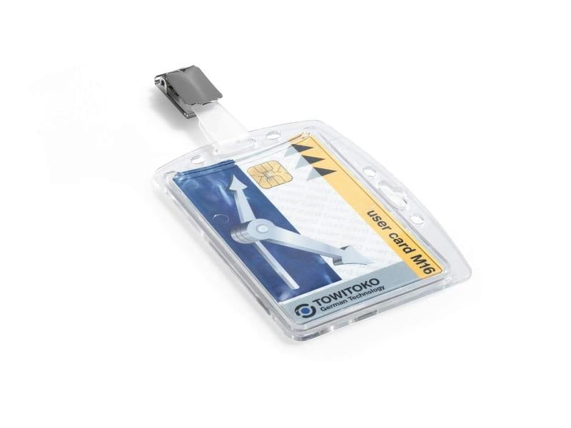 Durable Security Pass Plastic ID Badge Card Holder with Clip | Clear