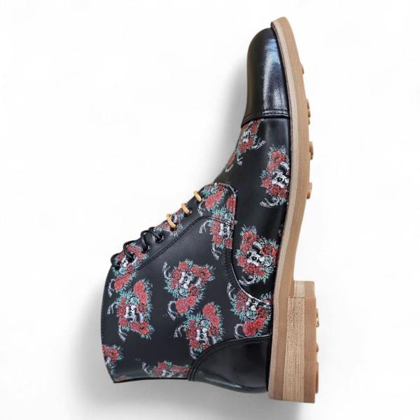 Justin Reess Men's Black Floral Leather Oxford Ankle Boots - Adam Skull