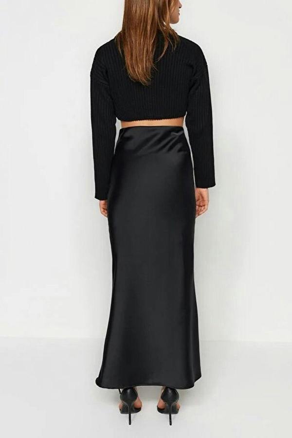 WOVCOR Fish Cut Satin Maxi Length Woven Skirt
