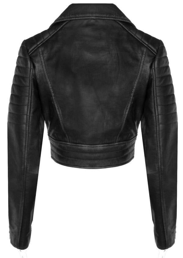 Womens Brando Cropped Leather Jacket-Longtown - Upperclass Fashions 
