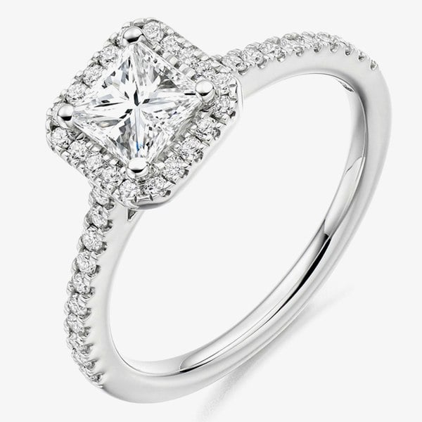 T. H. Baker Platinum 0.85ct Princess-Cut Diamond Halo Engagement Ring ENG4038