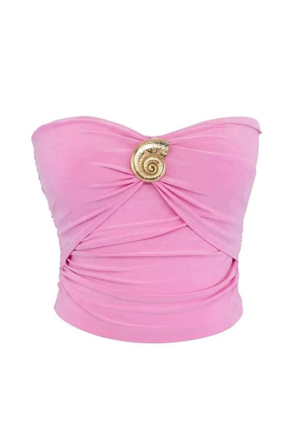 WOVCOR Strapless Knitted Elegant Blouse with Accessory Details