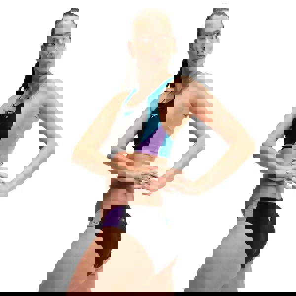 Black Speedo colourblock splice muscleback bikini top with teal accents