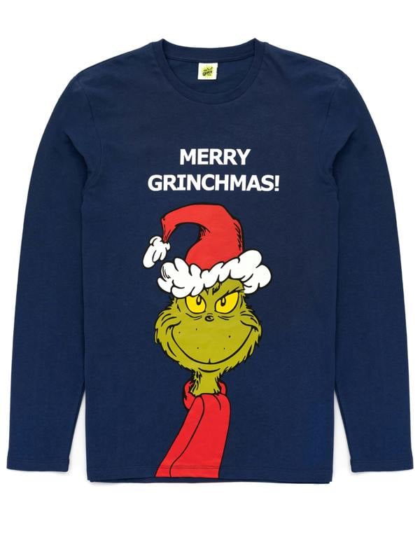 The Grinch Mens Blue Merry Grinchmas Long Sleeve Long Leg Pyjama Set