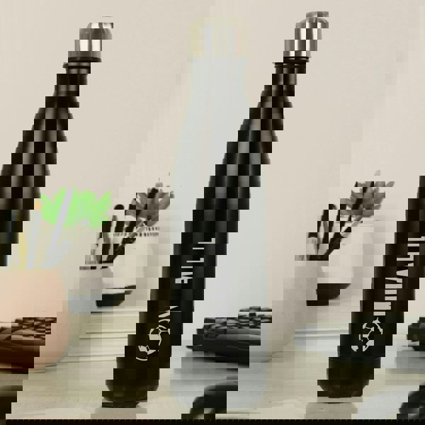 Personalised Memento Company Personalised Football Black Metal Insulated Drinks Bottle