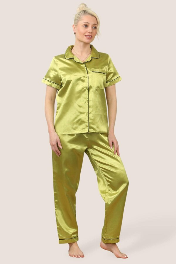 Luxe Satin Short Sleeve PJ Set – GOLDEN GREEN