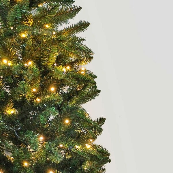 Shatchi 4ft to 7ft Slim Green Pre-Lit Pine Christmas Trees with Warm White LEDs and Metal Stand